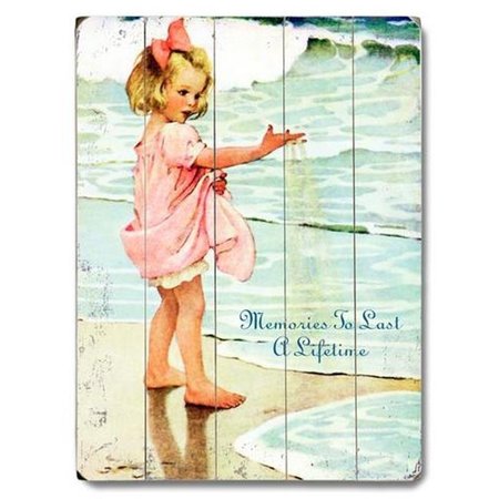 ONE BELLA CASA One Bella Casa 0003-2049-38 12 x 16 in. Vintage Girl on Beach Planked Wood Wall Decor by Laughing Elephant 0003-2049-38